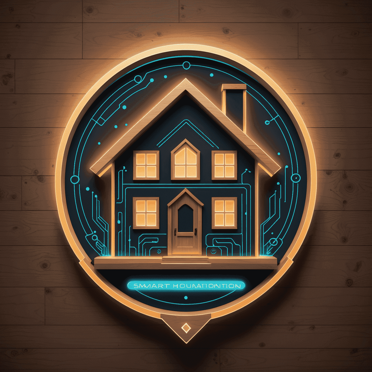 Smart Home Automation logo featuring a stylized house with glowing circuits