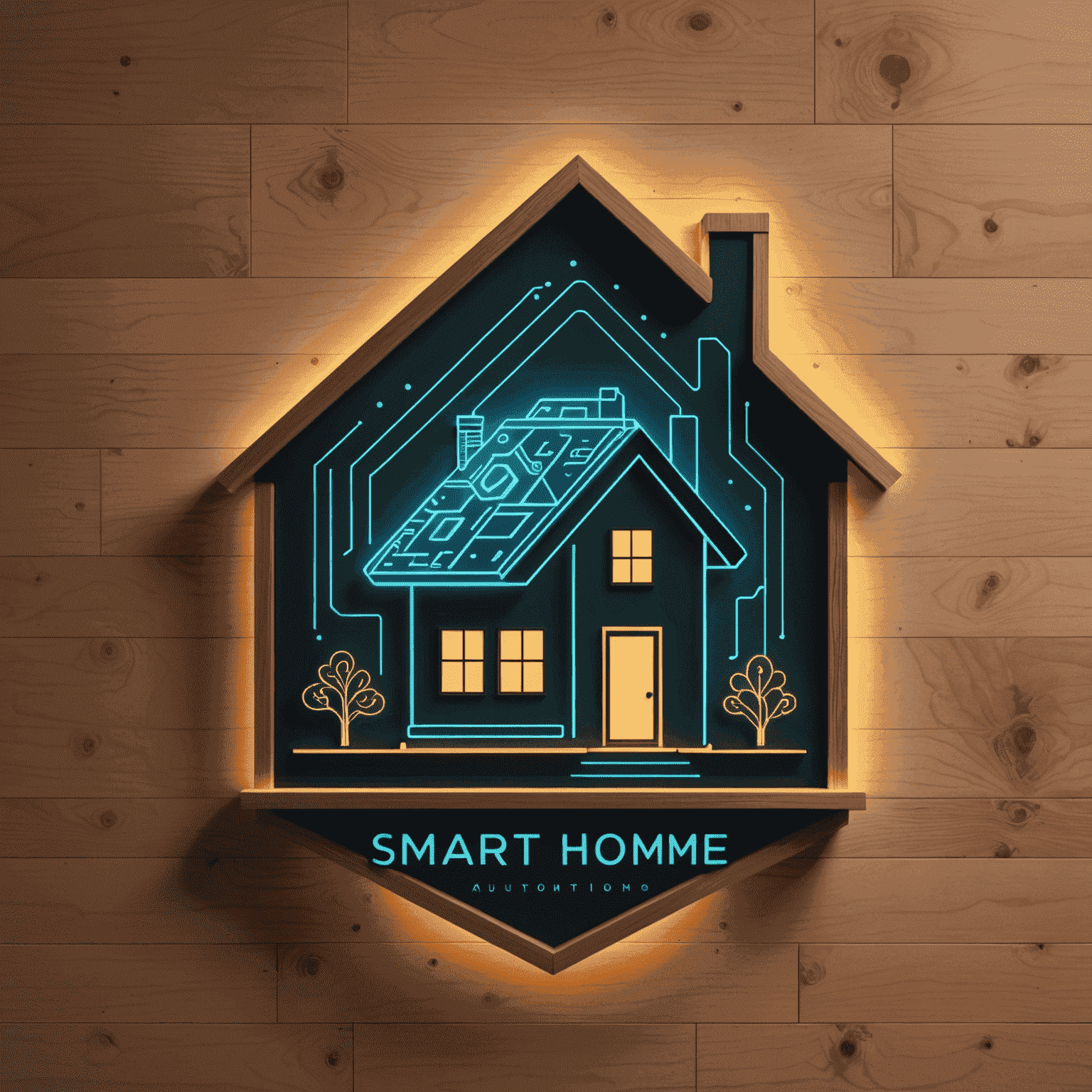 Smart Home Automation logo featuring a stylized house with glowing circuits