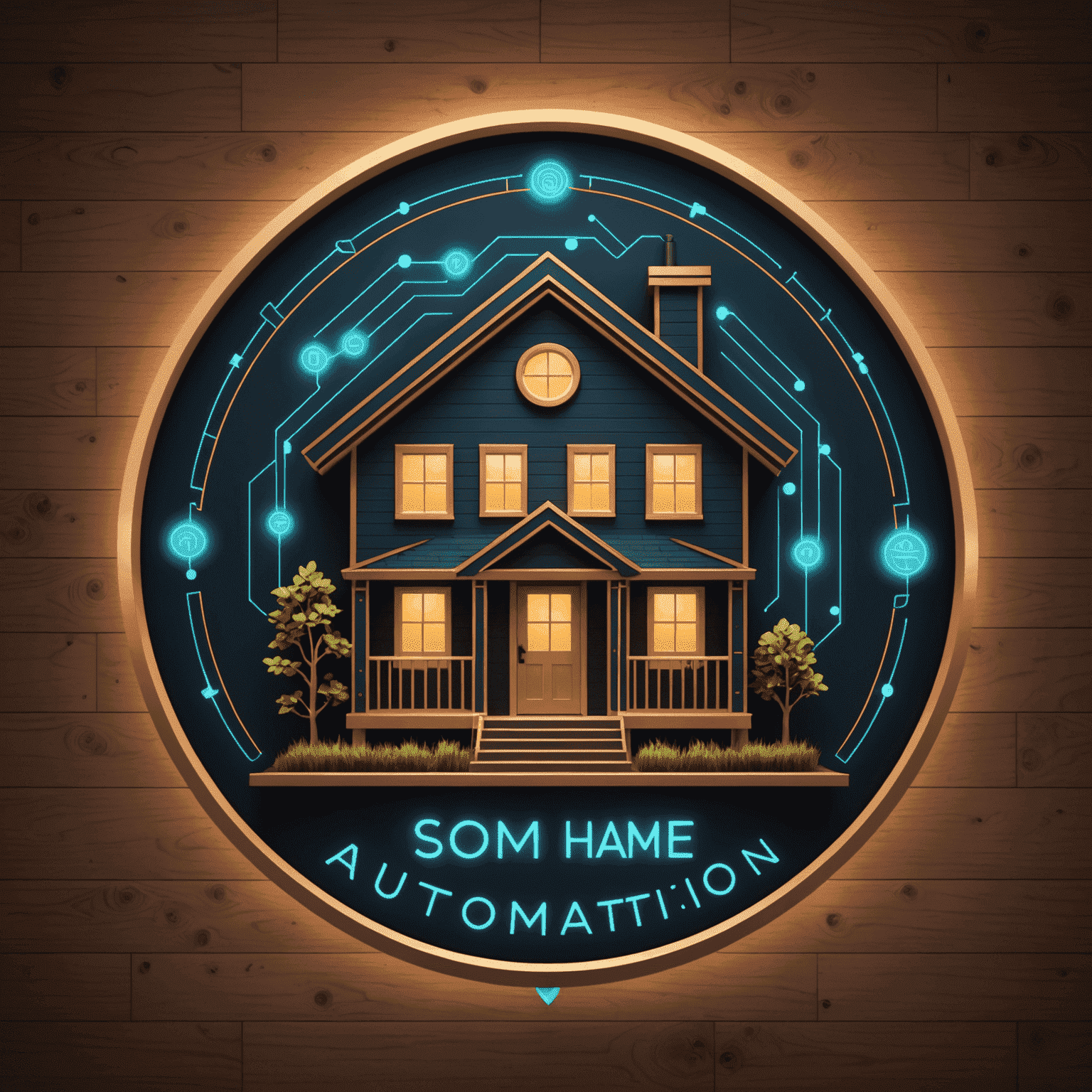 Smart Home Automation logo featuring a stylized house with glowing circuits