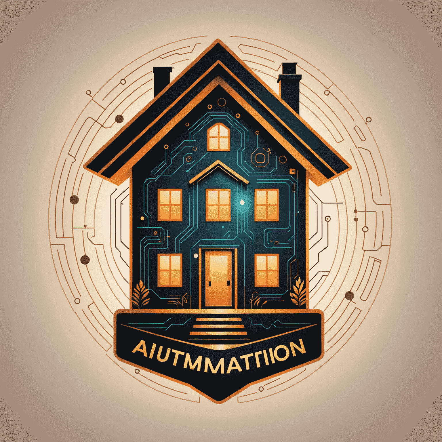 Smart Home Automation logo featuring a stylized house with glowing circuits