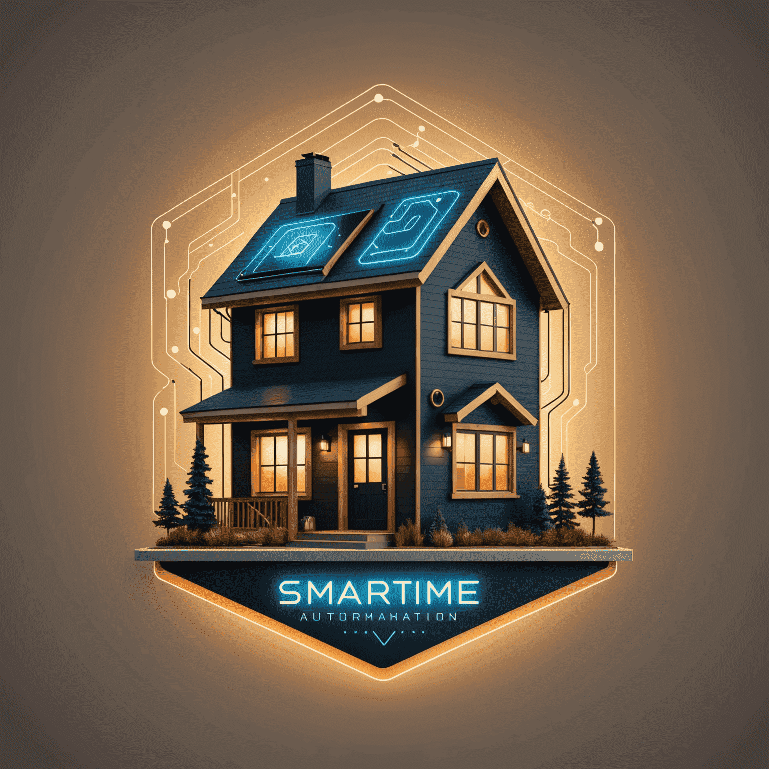 Smart Home Automation logo featuring a stylized house with glowing circuits
