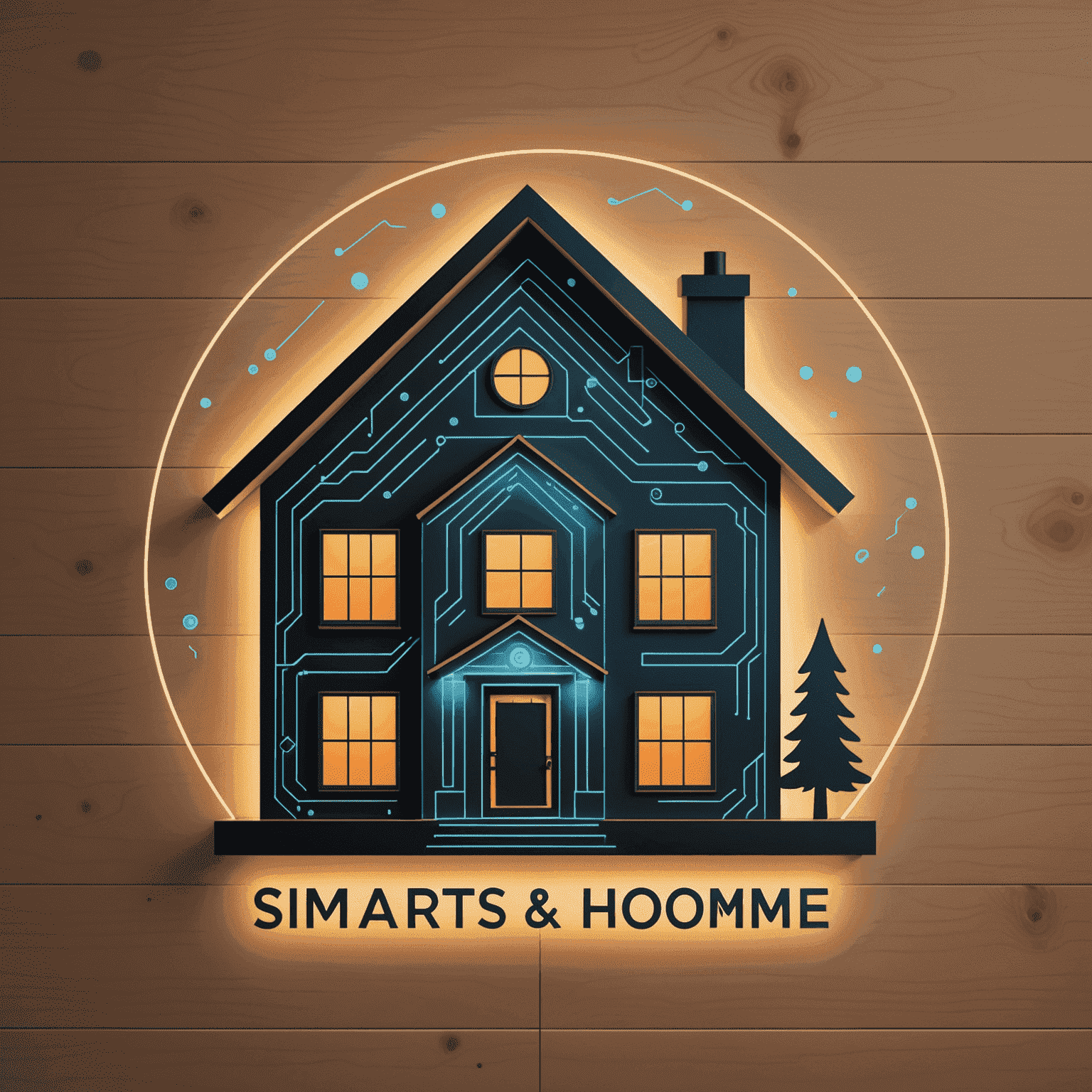 Smart Home Automation logo featuring a stylized house with glowing circuits