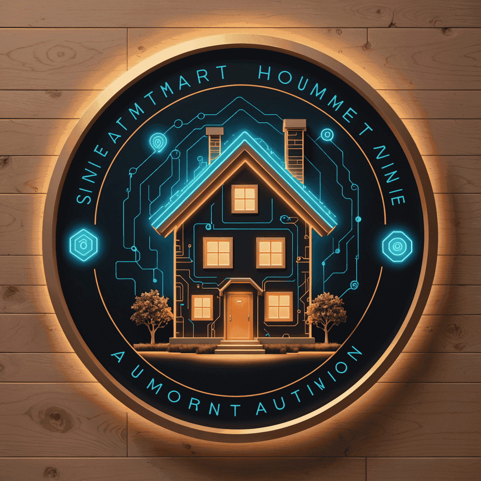 Smart Home Automation logo featuring a stylized house with glowing circuits